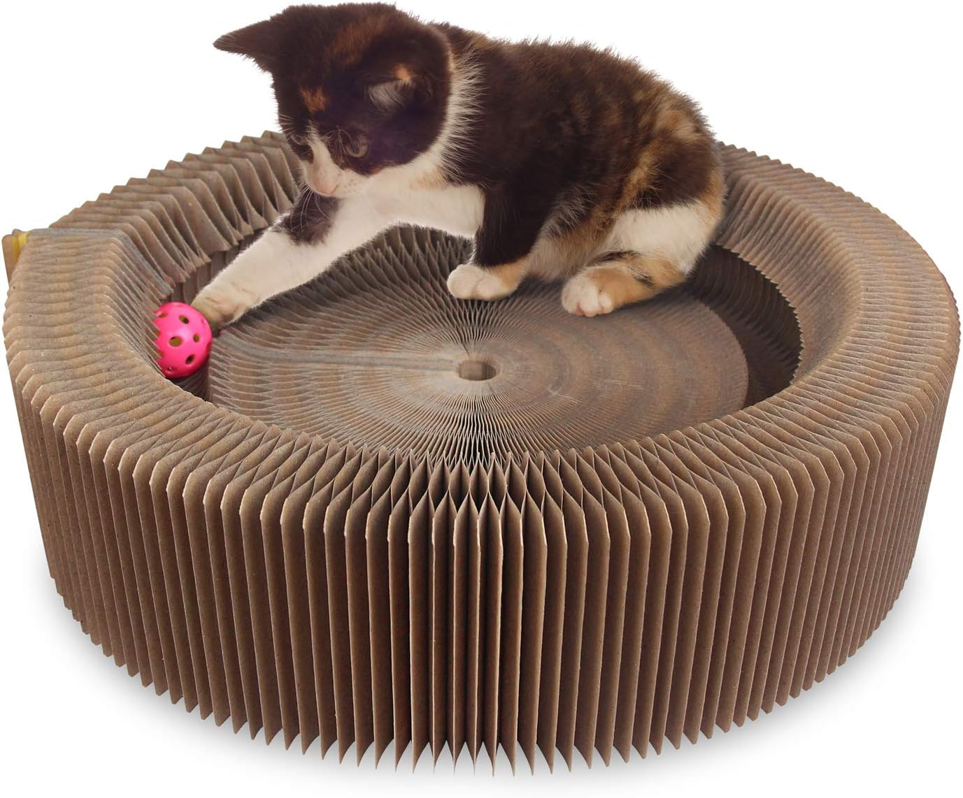 AK KYC Cat Scratcher Lounge Collapsible Cardboard Scratching Round Bed Pad Tinkle Ball High Density Recycled Corrugated Kitty Turbo Toys