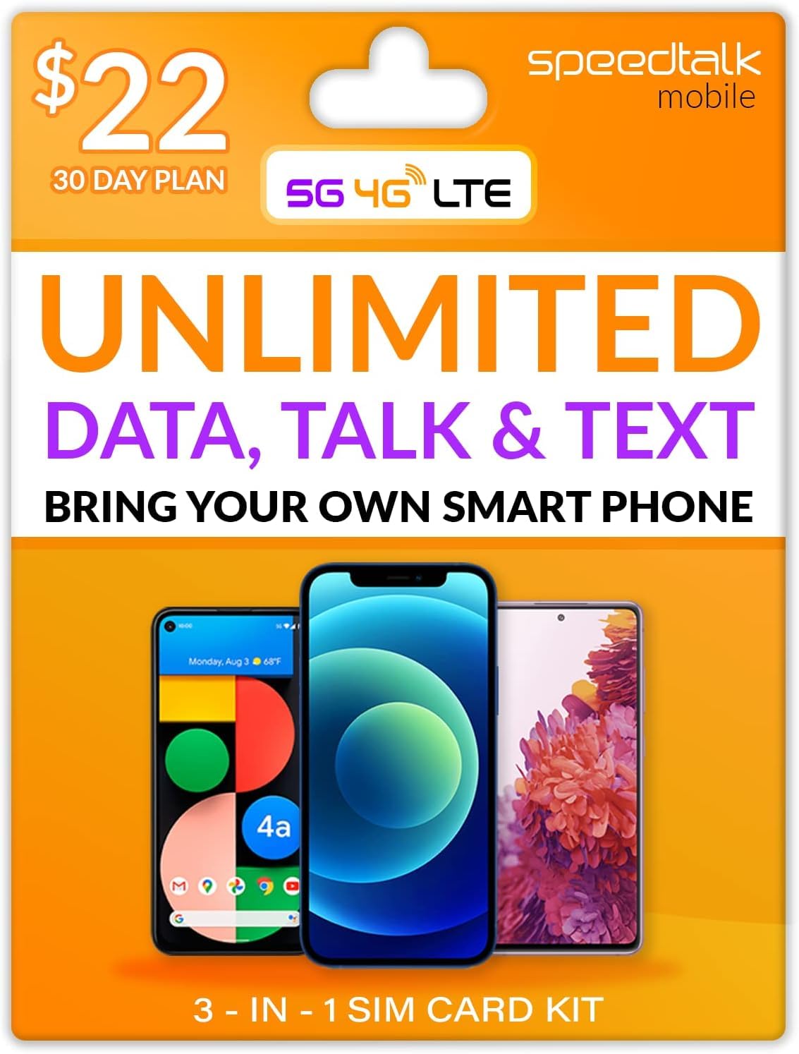 SpeedTalk Mobile SIM Card Kit - Unlimited Data, Talk & Text, 7 GB of Full Speed 5G 4G LTE - 30 Days Smart Phone Plan Service | USA Coverage