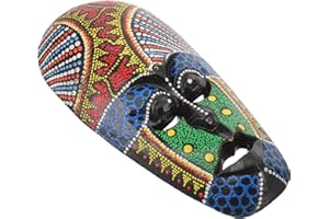 HOMSFOU African Masks Wooden Hand Painted Tribal Mask Wall Hanging Decor Aboriginal Mask Wall Sculpture for Luck Protection