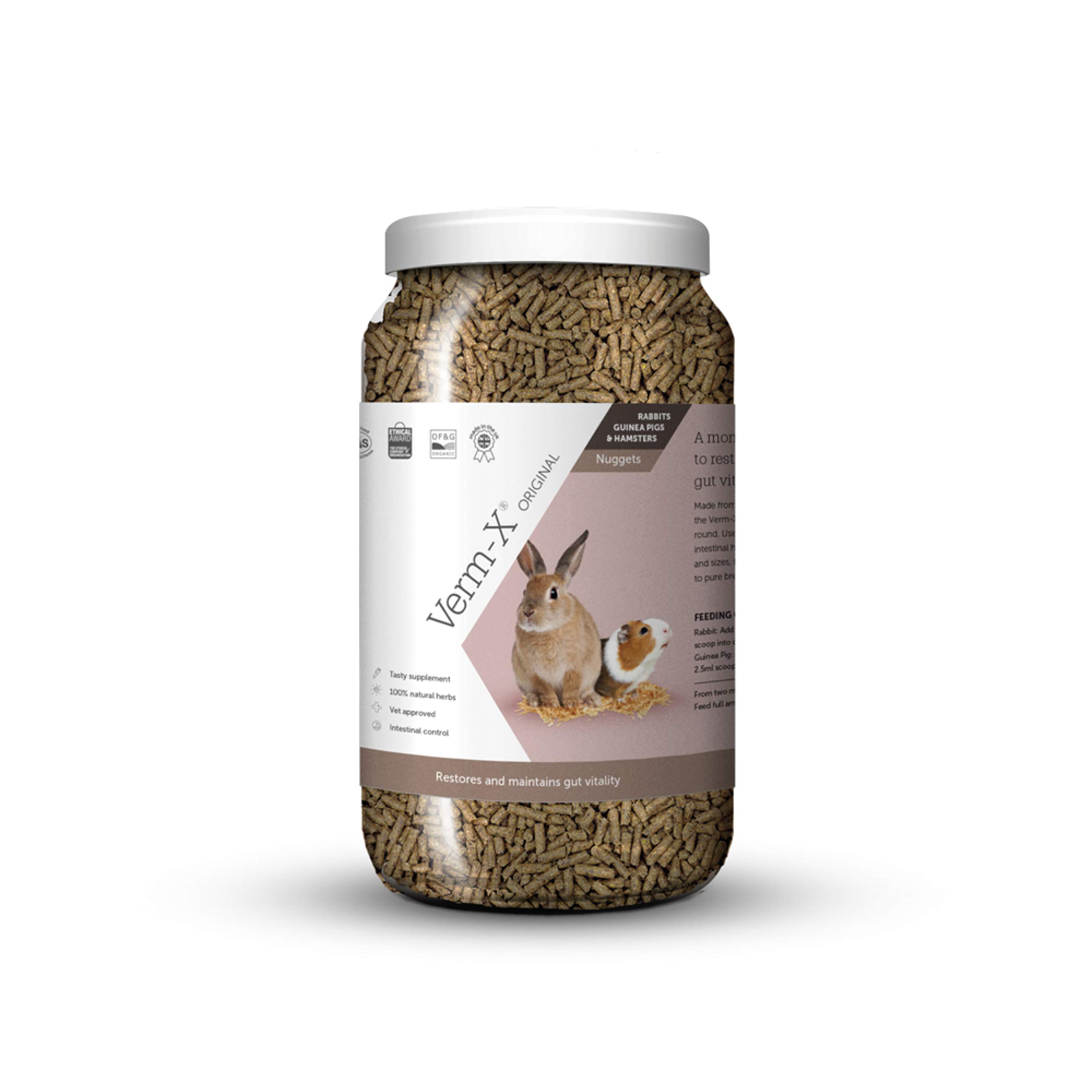 Verm-X Original All Natural Pellets for Rabbits, Guinea Pigs and Hamsters. Approved for Use on Organic Farms. Supports Intestinal Hygiene. Vet Approved. Maintains Gut Vitality. Wormwood Free Recipe.