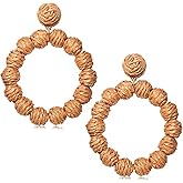 Rattan Earrings Rattan Ball Hoop Dangle Earrings for Women Handmade Bohemia Earrings Braid Straw Wicker Raffia Earrings Summer Beach Accessory Gifts