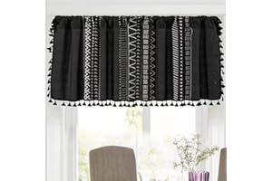 RYNGHIPY Black Boho Kitchen Valances for Windows, Farmhouse Tier and Valance Window Curtain with Tassels, Short Curtains for Bathroom, Living Room, Farmhouse, Bedroom, 55 x 18 Inches Length