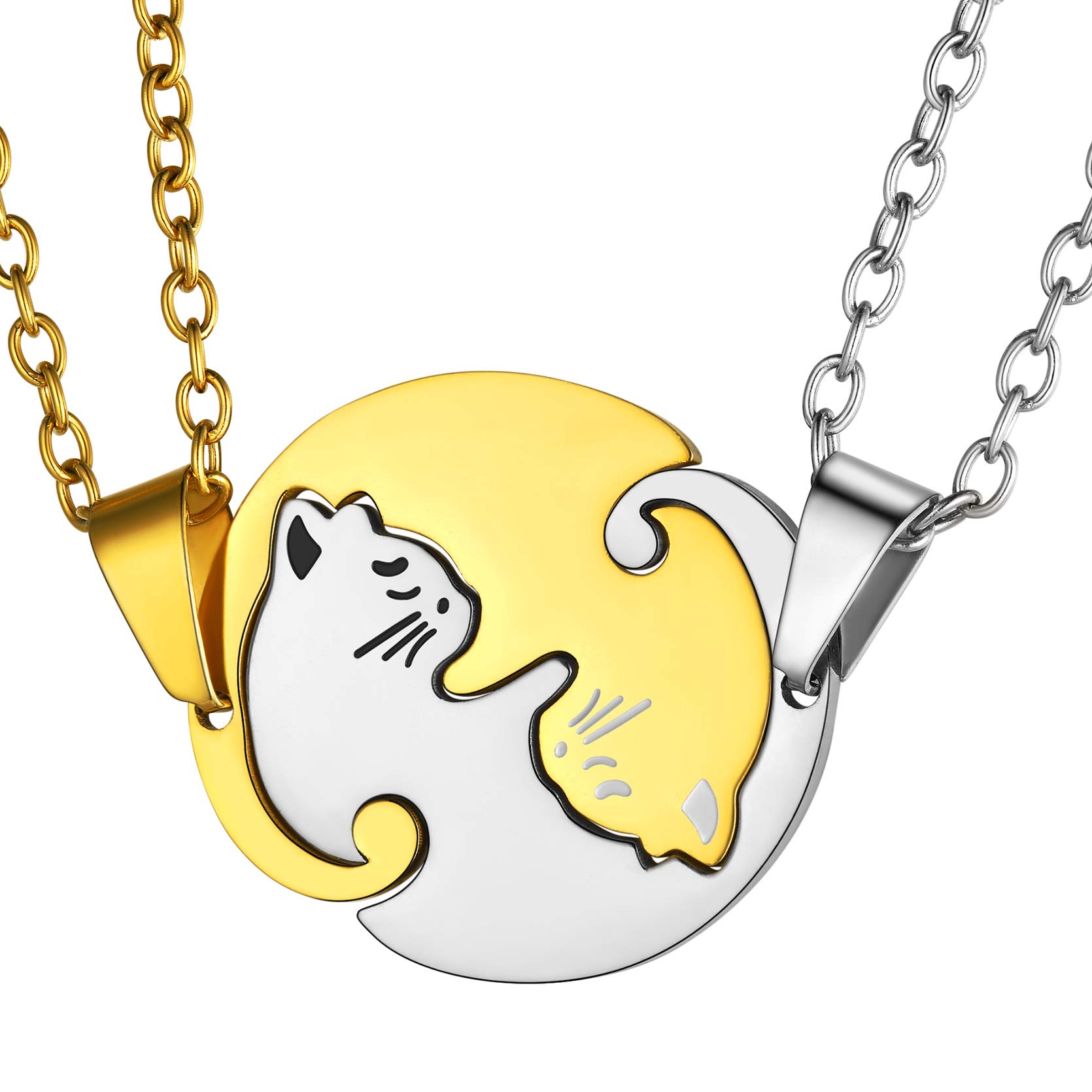 GoldChic Jewelry Mother and Daughter Necklace, Stainless Steel 2pc Cat Necklaces, Puzzle Friendship Pendants Couple Gifts