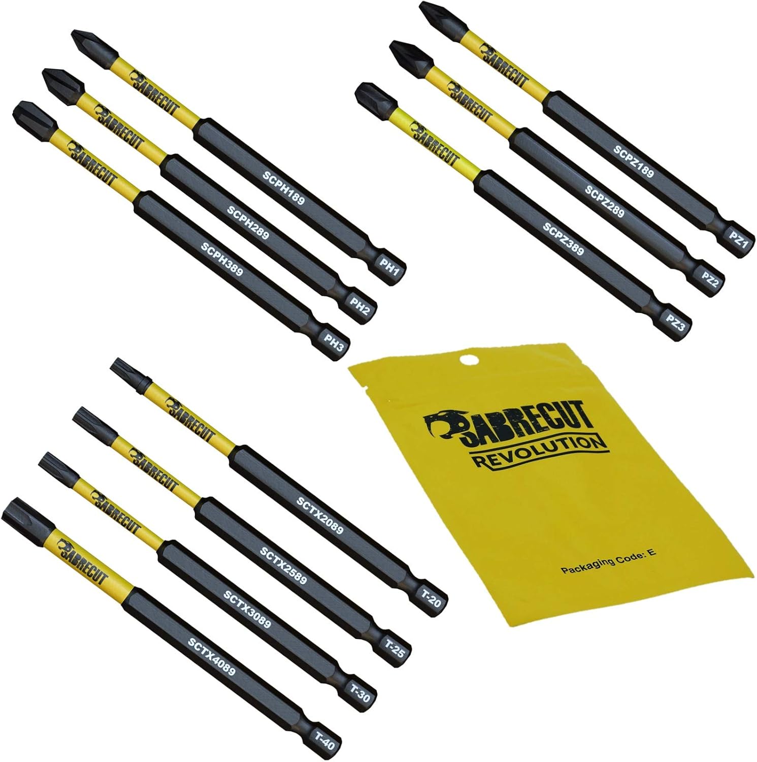 10 x SabreCut SCRK89 89mm PZ1 PZ2 PZ3 PH1 PH2 PH3 TX20 TX25 TX30 TX40 Magnetic Impact Screwdriver Driver Bits Set Pozi Pozidriv Phillips Torx