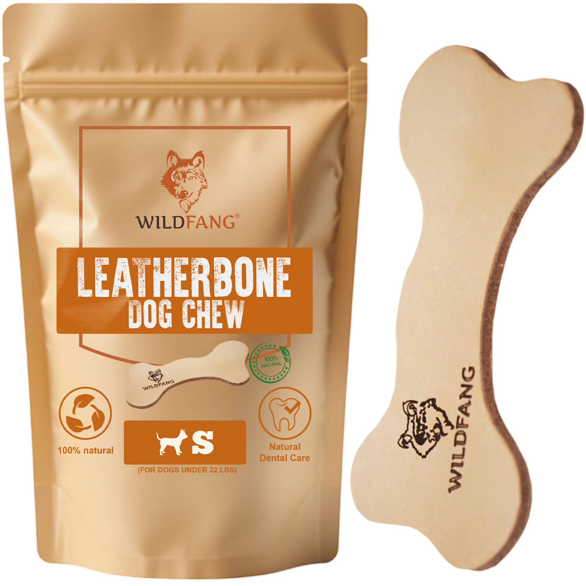 Wildfang® Leather Dog Toy, Small – Soft Dog Chew Toys for Gentle Chewers, Puppies & Senior Dogs with Sensitive Teeth – Non-toxic, Stuffing-free 5 mm Leather Bone, Dog Toys for Large Dogs, Pack of 1