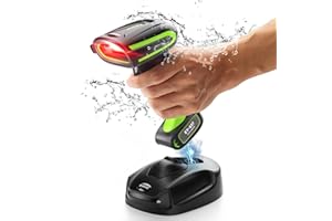 Eyoyo 2D QR Industrial Barcode Scanner with Wireless Charging Stand, Rugged Heavy Duty & IP65 Waterproof 3-in-1 Bluetooth & W