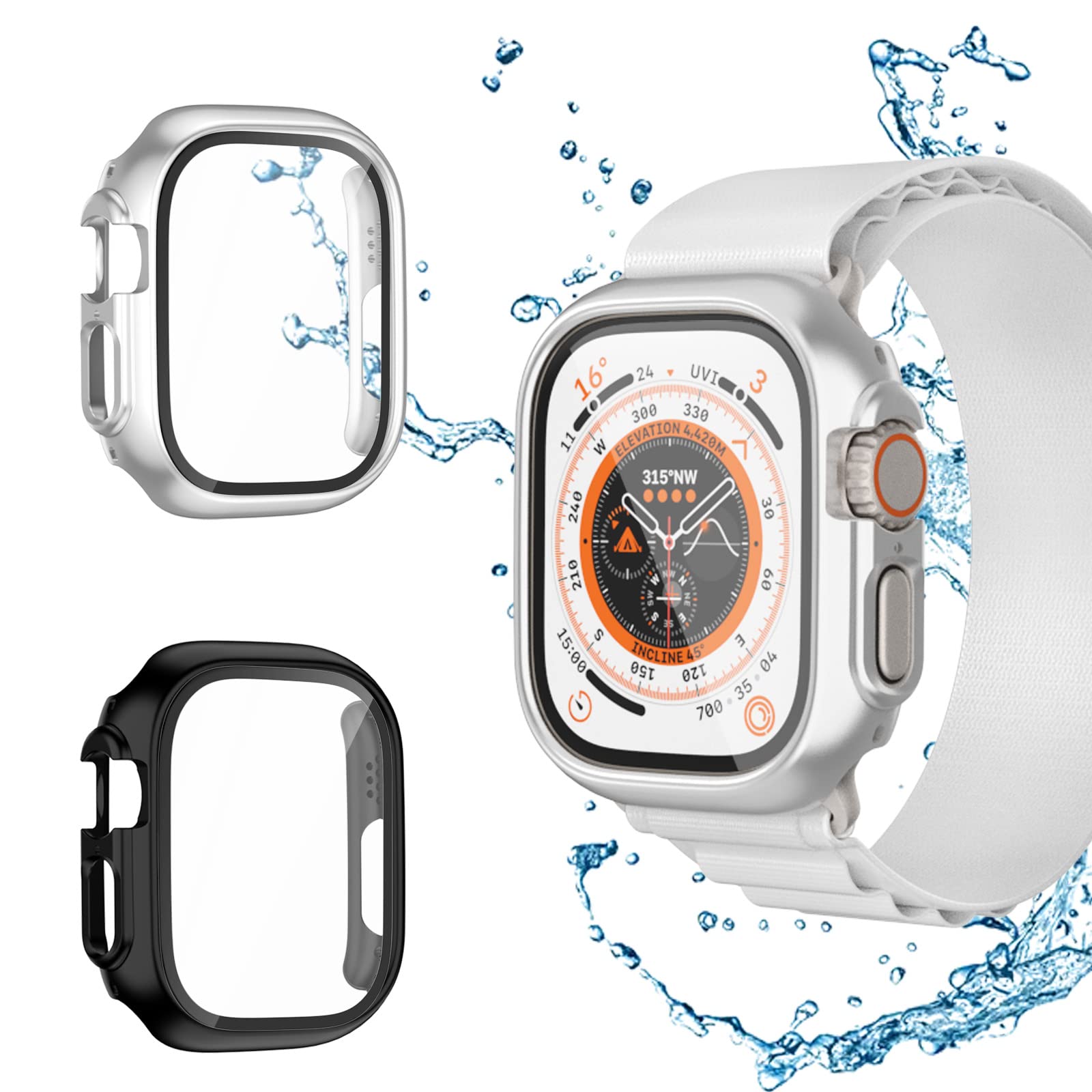 Case for Apple Watch Ultra 49 mm Protective Case with Screen Protector, Haojavo Pack of 2 Protection 360° All-Round Case Hard and HD Tempered Glass Scratch-Resistant Case Accessory for iWatch Ultra 49