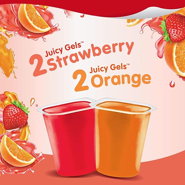 SNACK PACK STRAWBERRY AND ORANGE FLAVORED JUICY GELS, 4 COUNT SNACK CUPS