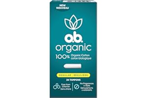 o.b. Organic Tampons, 100% Organic Cotton, Proven 8 Hour Leak Protection, Regular, 24Count