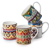 UNICASA Ceramic Coffee Mug Set of 4, 10 oz Colorful Cups with Handle, Boho Style for Latte, Cappuccino, Cocoa, Microwave & Dishwasher Safe