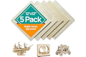 GENERIC Baltic Birch Plywood 12×12×1/5" (5 mm) Set of 5 B/BB Grade Sheets — One Finished Side, Smooth Surface for Laser Cutting, Engraving, Wood Burning & Painting