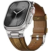 Rugged Leather Band Compatible with Apple Watch Ultra Band 49mm 46mm 45mm 44mm for Men,Vintage Genuine Leather Replacement Strap for iWatch Ultra 3 2 1,SE 3 2 1,series 11 10 9 8 7 6 5 4