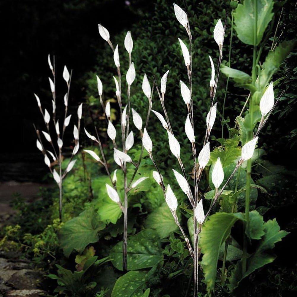 3 Pack Decorative Solar Powered Tree Branch Twig Leaf LED Fairy Lights Beautiful Night Light Outdoor Garden Patio Lamp(White)