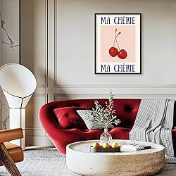 Funky Cherry Wall Art Vintage Red Blue Aesthetic