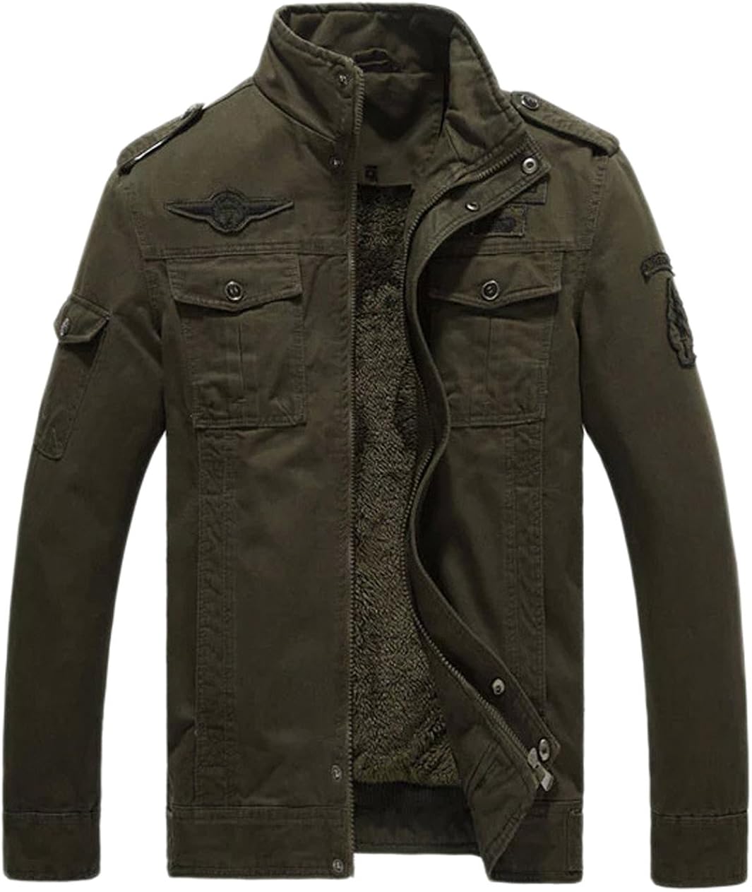 chouyatou Men's Casual Long Sleeve Full Zip Jacket with Shoulder Straps at  Men’s Clothing store