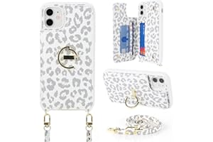 Ｈａｖａｙａ Crossbody Phone case for iPhone 12 case with Strap for Women iPhone 12 pro case with Card Holder iPhone 12 case Wallet with Credit Card Slot and Kickstand-White Leopard Print