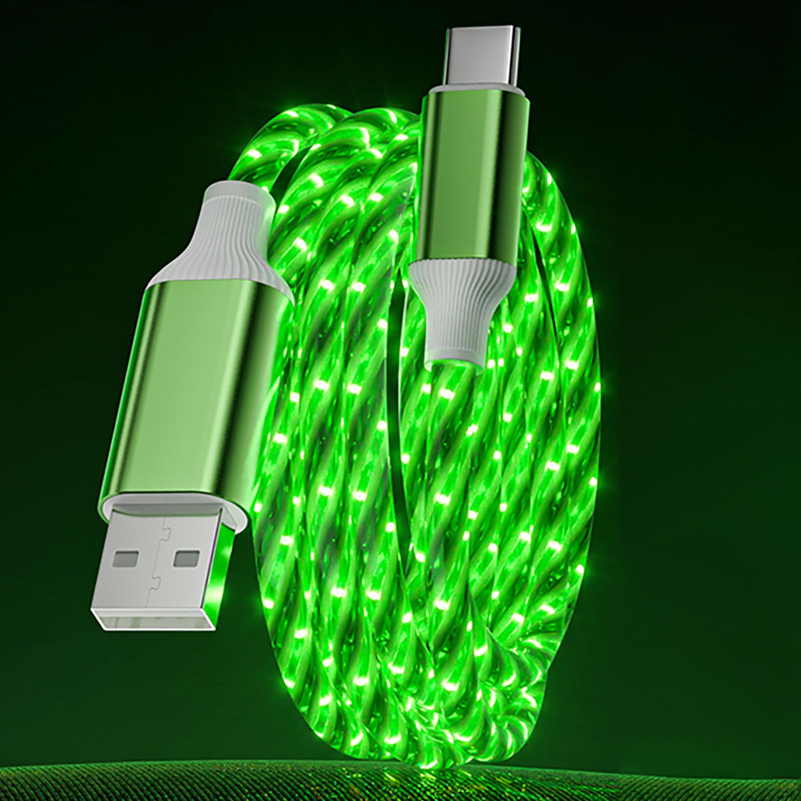 Photo 1 of 10FT LED USB A to C Cable Starry Light Up Type C Charging Cable Lighted USB C Charger Cord Compatible with Phone 16 15, Samsung Galaxy S24 S23, Pixel and More,Green