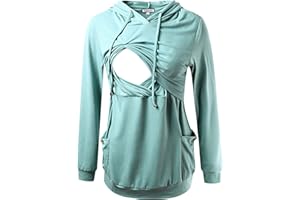 GINKANA Womens Nursing Hoodie Top Sweatshirt Long Sleeve Button Decoration Pockets Shirts Tunic Top