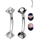 CM Crareesi Mania 2PCS Belly Button Rings, 14G Belly Rings for Women, 316L Surgical Steel Belly Button Piercing Jewelry, Clear CZ Navel Rings