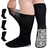 CaiDieNu Non Slip Diabetic Socks: 3 Pairs Extra Wide Hospital Socks for Men Women with Grips Elderly Edema 9-15