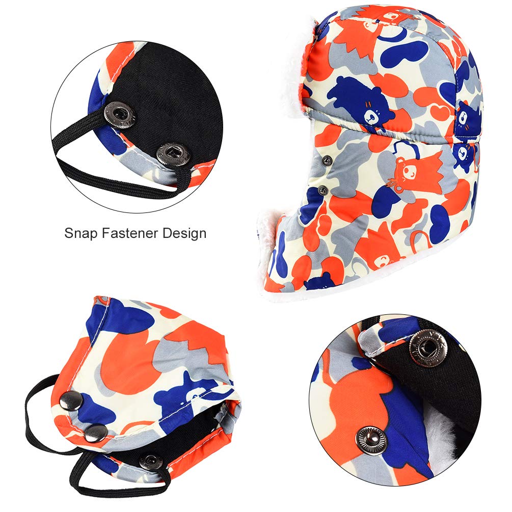 VBG VBIGER Kids Winter Trapper Hat Boys Girls Warm Windproof Hat Children Russian Trooper Hat with Removable Mask (Camo Orange)