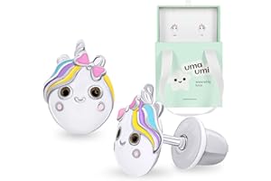 UMAUMI 925 Heart Butterfly Star Unicorn Rainbow Cat Daisy Ladybug Dog Bunny Dance Birt Fox Angel Cloud Banana Tiger Animal Donut Stud Earrings for Baby Girls Kids 925 Sterling Silver Hypoallergenic Rhodium