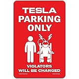 Funny HAHA USA Tesla Sign Tesla Parking Only Violators Will Be Charged - Metal Garage Sign, 7.75 x 11.75 inches