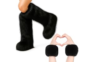 Berlune 2 Pairs Faux Fur Leg Warmers Fuzzy Fur Cuffs Fluffy Wrist Boot Cuffs for Women Girls Halloween Christmas Costume