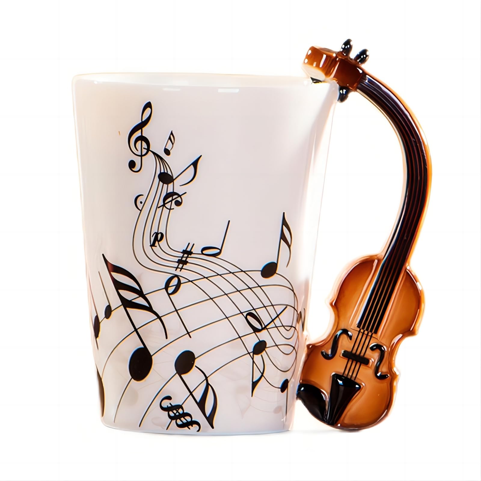 MBSM 8.5oz Creative Music Mug Violin Style Guitar Ceramic Mug Coffee Tea Milk Stave Cups with Handle Coffee Mugs Novelty Gifts (Violin)