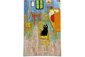 HANDMADE Retro Vincent Van Gogh Canvas Wall Art Famous Prints Painting Bedroom in Arles Funny Black Cat Aesthetic Poster Rustic Cottagecore Farmhouse Gallery Wall Decor for Bedroom 16x24in Unframed
