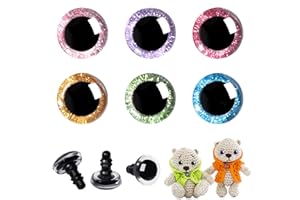 MUCUNNIA 48 Pcs 30mm 3D Glitter Plastic Safety Eyes for Amigurumi Round Craft Crochet Doll Eyes with Washers Stuffed Animal E