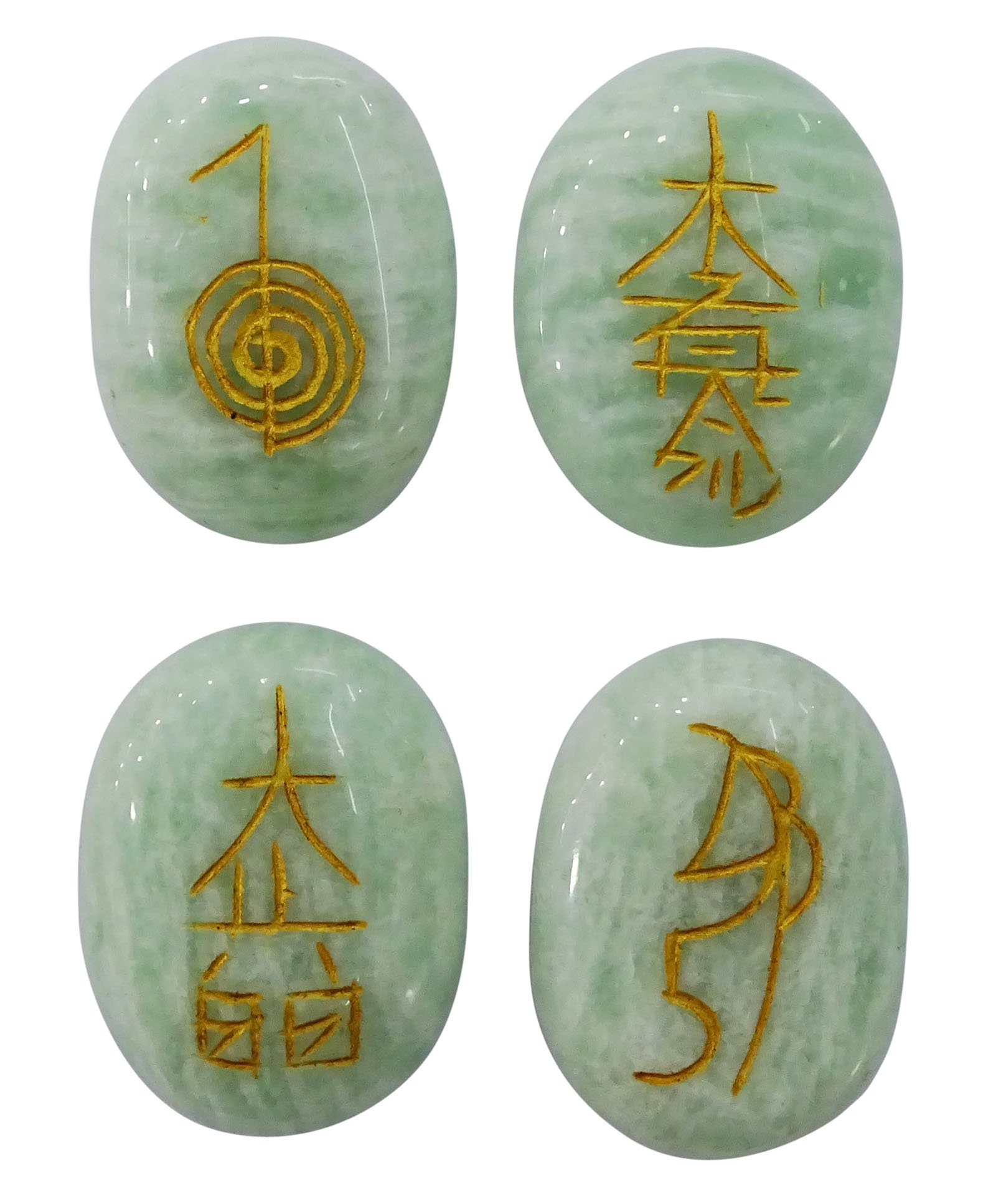 Harmonize Aventurine Stone Set of 4 Pieces Karuna Symbol Reiki Healing Crystal Spiritual Gift Balancing