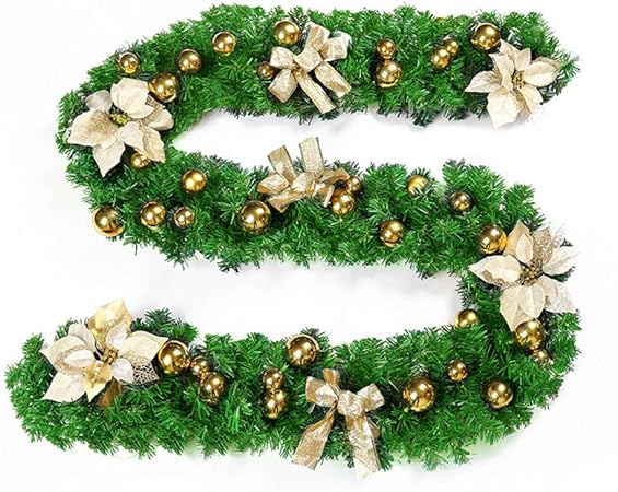 Esterno Finestra Decorazioni Natalizie.Ghirlanda Di Natale Verde Ghirlanda Di Rattan Con Palla Dorata Ghirlanda Di Fiori Per Interni All Esterno Porta Anteriore Finestra Home Decorazione Alberi Da Appendere Decorazioni Di Natale Amazon It Casa E Cucina