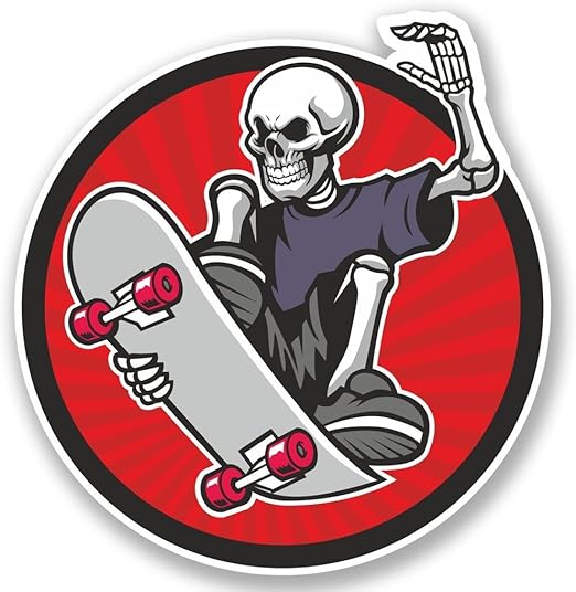 2 x 10cm/100mm Skater Skeleton Vinyl Sticker Decal Laptop