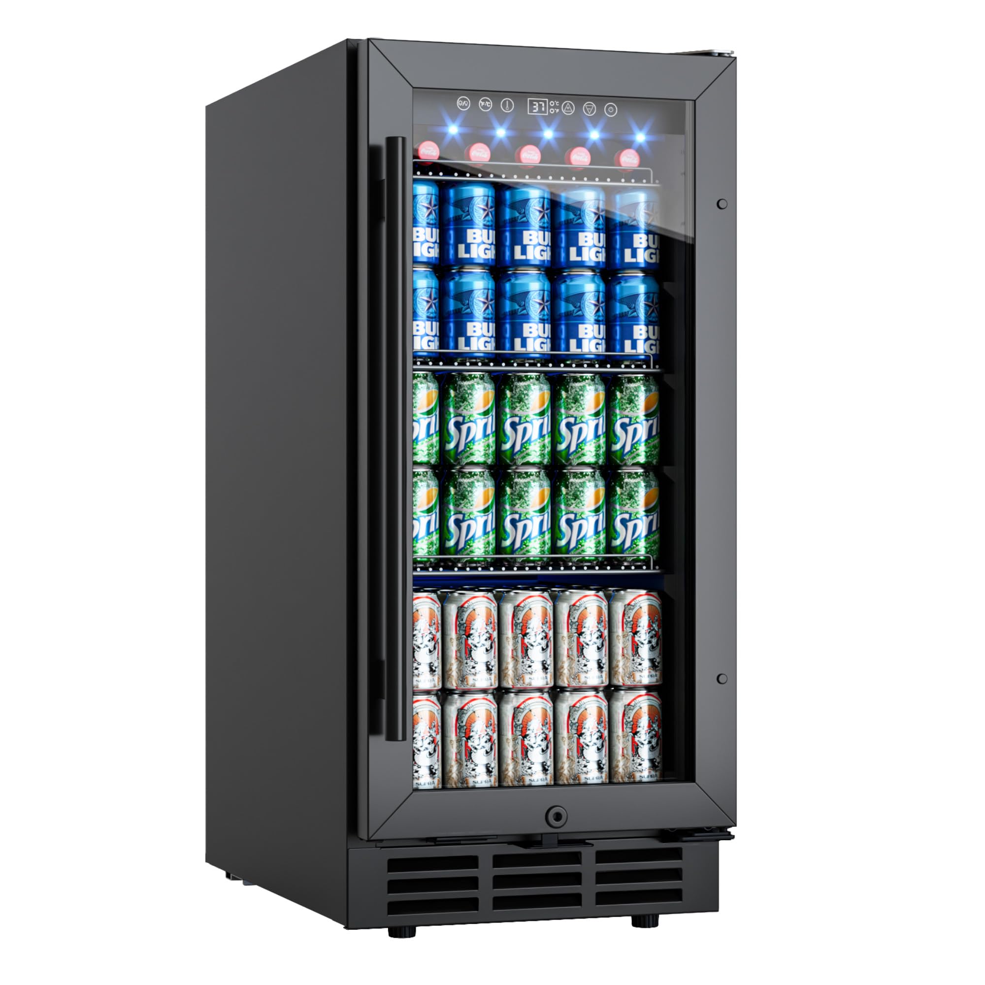 Photo 1 of *SOLD FOR PARTS** ICEVIVAL 15 Inch Under Counter Beverage Fridge, 130 Cans Beverage Refrigerator for Built-in or Freestanding with Glass Door, LED Light, Beer Fridge for Soda, Water, Wine - Home, Bar or Office(Black)