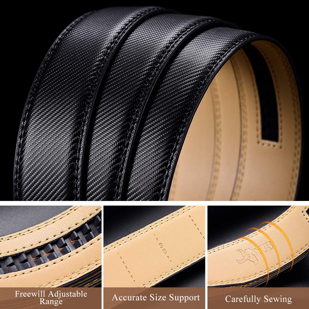 Men’s Leather Belts with Automatic Buckle Adjustable Size by Trim to Fit