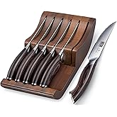 HOSHANHO Steak Knives Set of 7, 4.5 Inch Serrated Steak Knife Set with Block, Japanese High Carbon Steel Kitchen Steak Knives with Ergonomic Handle