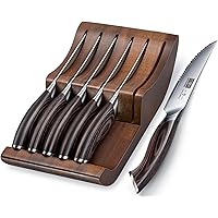 HOSHANHO Steak Knives Set of 7, 4.5 Inch Serrated Steak Knife Set with Block, Japanese High Carbon Steel Kitchen Steak Knives