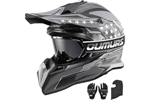 OUMURS DOT Adult Dirt Bike Helmet with Goggles Gloves & Mask Adjustable Sun Visor Motorcycle Adult ATV Helmet Off-Road Motocross Downhill Moped MX BMX for Unisex Adult-188-Black Star, M