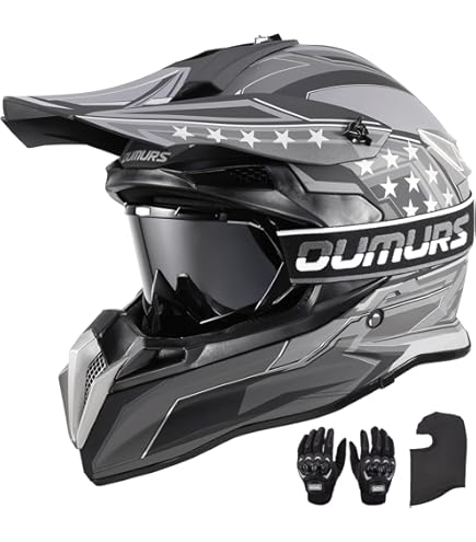 Ever TA DOT Certified Motocross Helmet Set, Off-Road ATV Motorcycle Helmet For Adult Men Women With Goggles Gloves, Adult Dirt Bike Motorbike Helmet For Street Scooter (Color : J, Size - View #3