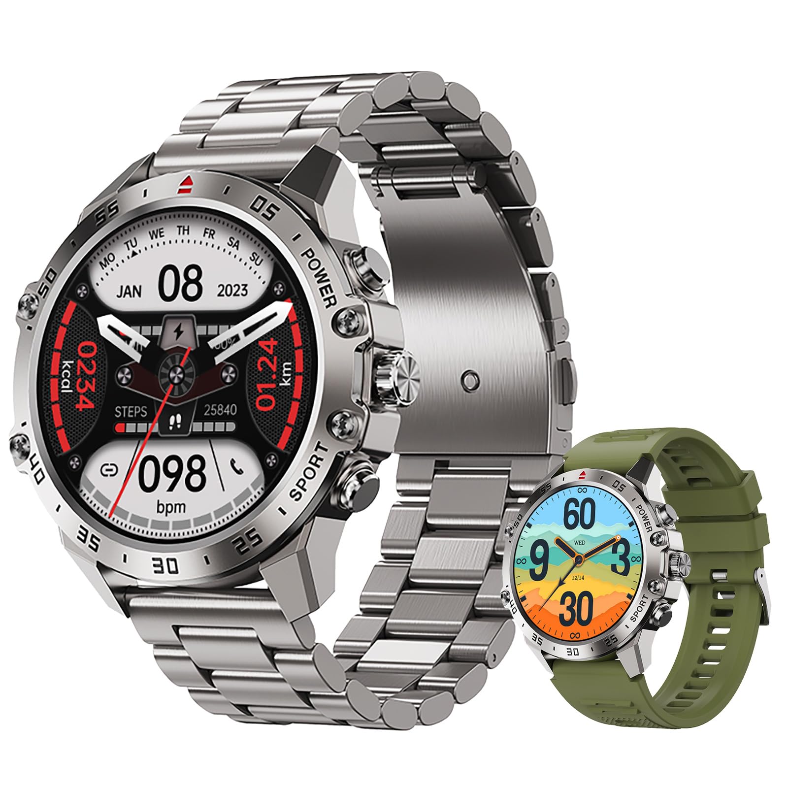 Photo 1 of TUSLOT Smartwatch for Men 1.43'' AMOLED Full Touchscreen with Phone Call Fitness Tracker Step Calorie Counter Blood Pressure Heart Rate Monitor Sleep Monitoring for Android and iOS (Silver)