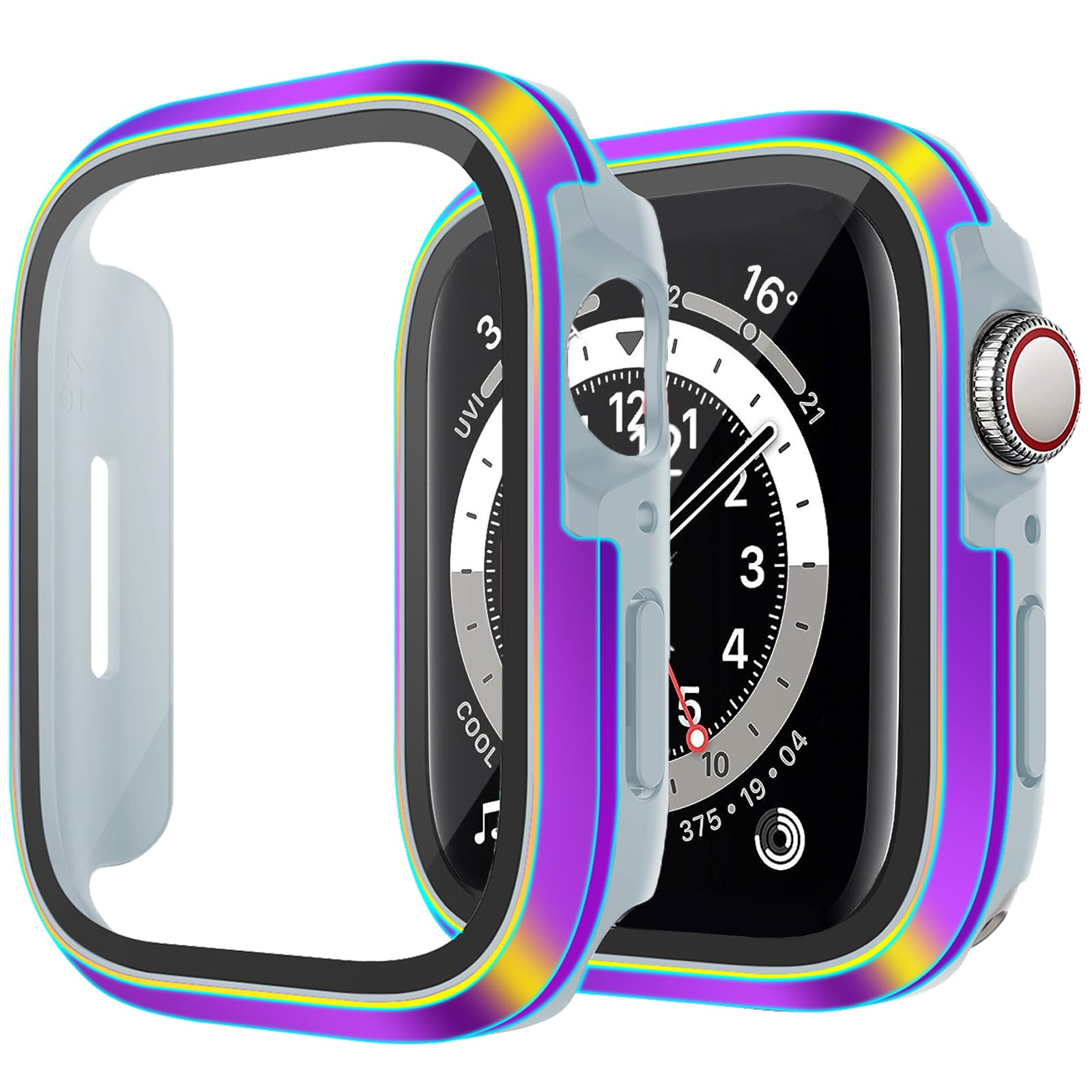 Miimall for Apple Watch Series 6 5 4 SE 44mm Case with Tempered Glass Screen Protector, Aluminum Alloy + PC Bumper Ultra-Thin Anti-Scratch Shockproof Cover for iWatch Series 6 5 4 SE 44mm-Colorful