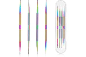 Jeffdad Nail Dotting Tool, 4 Pcs Professional Double-ended Nail Art Tools with Box, Dot Pen Metal Dot pen Nail Polish Paint Pen Dot Diamond Pattern Stainless Steel Dotting Tools Nail art(color)