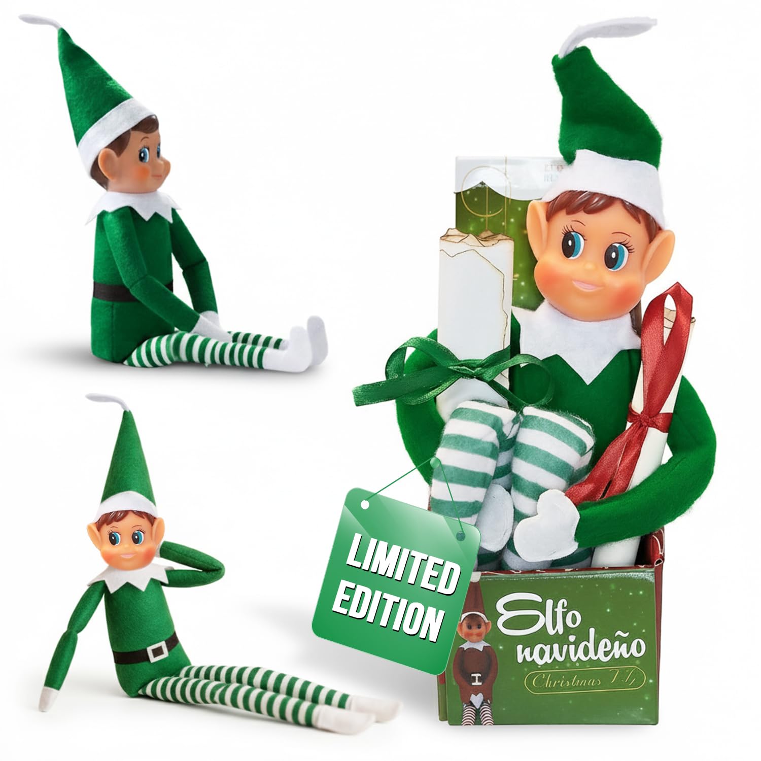 LEIGHT Soft Vinyl Elf with Hat and Tag, The World's Smallest Foldable Elf 40 Cm On The Shelf Christmas Accessory For Boys And Girls (Thommy Green) — image 1