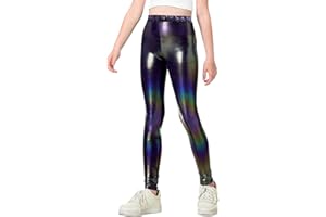 Gnainach Girls Metallic Leggings Stretch Comfort Shiny Mystique Dance Pants for Toddler Kids Teen Yoga Party Workout