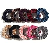 Pack of 10 Small Velvet Scrunchies for Women Hair Accessories, Mini Thin Elastic Hair Ties, LFOUVRE Rubber Hair Bands for Thick Hair, Mini Scrunchies for Thin Hair Ponytail Holders