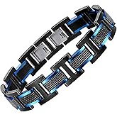 Zillaly Men's Stainless Steel Two-Tone Square Link diamond Bracelet in Black & Blue Ion-Plated Black