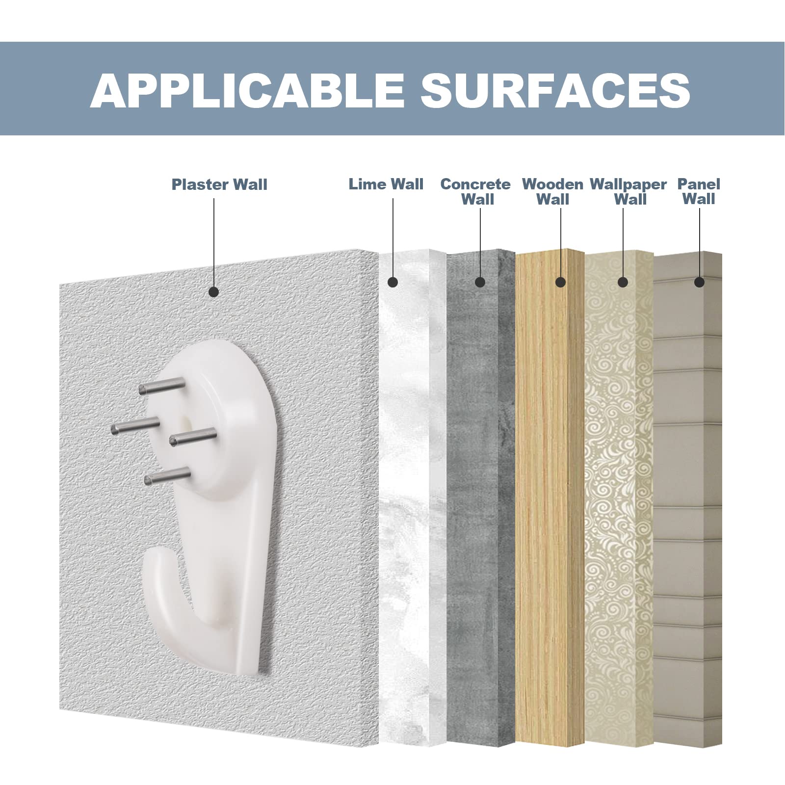 50 PCS Picture Hangers Hanging Kit, Heavy Duty Hooks for Stucco/Concrete/Hard Walls Without Drilling, Invisible Nail&25 LBS Weight Load
