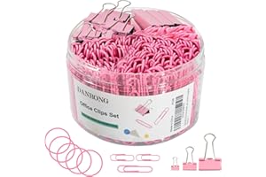 DANRONG Pink Binder Clips Paper Clips,380 PCS Assorted Sizes Paperclips Paper Clamps Rubber Bands for Files, Papers, Home Supplies (Pink)