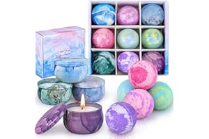 OFUN Bath Bombs Gift Set - 5 Large Fizzy Spa Bombs with 4 Scented Candles for Women - Moisturizing Bubble Bath with Essential Oils for Valentine's, Birthday Gifts